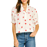 Heart Print V-Neck Blouse Top