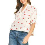 Heart Print V-Neck Blouse Top