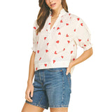 Heart Print V-Neck Blouse Top