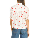 Heart Print V-Neck Blouse Top