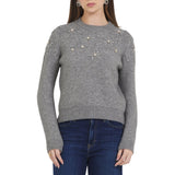 Heather Grey Floral Embellished Knit Sweater