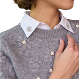 Heather Grey Floral Embellished Knit Sweater