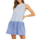 Herringbone Striped Knit Mixed Media Mini Dress
