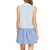 Herringbone Striped Knit Mixed Media Mini Dress