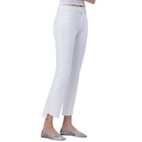 High Rise Raw Slant Step Hem Crop Flare Jeans