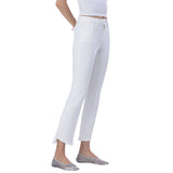 High Rise Raw Slant Step Hem Crop Flare Jeans