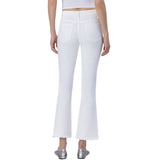 High Rise Raw Slant Step Hem Crop Flare Jeans