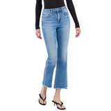 High Rise Slant Raw Hem Crop Flare Jeans
