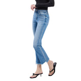 High Rise Slant Raw Hem Crop Flare Jeans