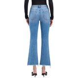 High Rise Slant Raw Hem Crop Flare Jeans