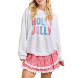 Holly Jolly Patchwork Crewneck Long Sleeve Top