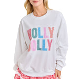 Holly Jolly Patchwork Crewneck Long Sleeve Top