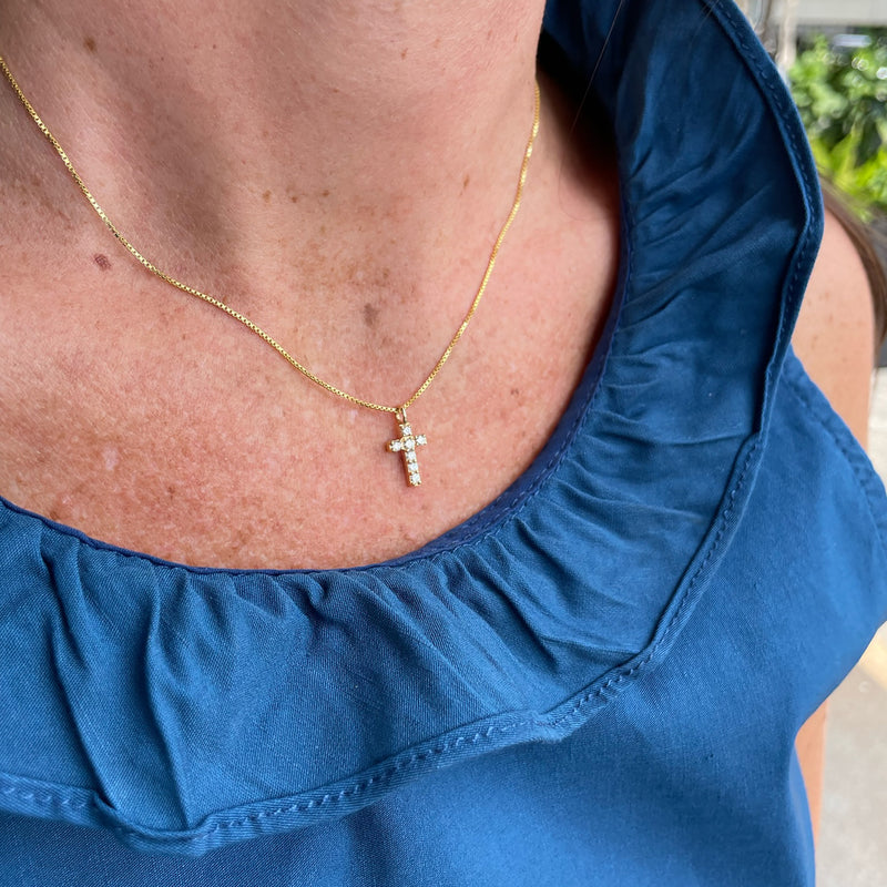 14K Dainty Diamond Cross Necklace