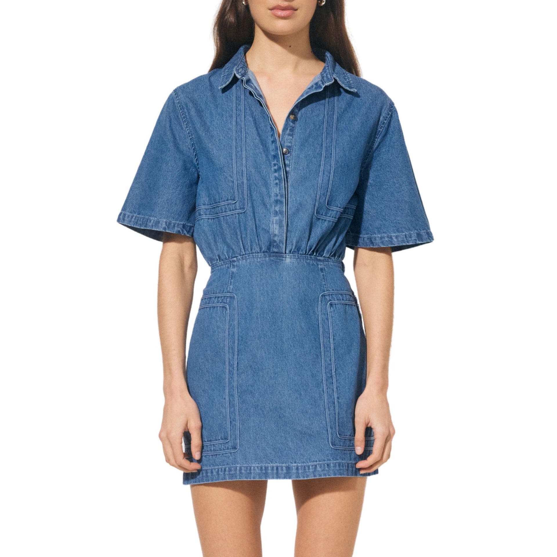 citron denim mini dress Indigo – Christina Greene Size:US 24W / UK 28 / EU 54 YGroup_RuffleTwirlDress Two Affordable Holiday Dresses Functional button placket continues