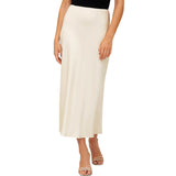 Ladies Solid Color Satin Midi Skirt - Ivory