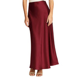 Ladies Solid Color Satin Midi Skirt - Wine
