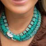 Pebble Beach Beaded Necklace - Green Turquoise