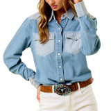 Light Wash Two - Tone Western Shirt