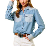 Light Wash Two - Tone Western Shirt