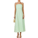 Lucia Folded Strapless Linen Maxi Dress
