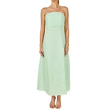 Lucia Folded Strapless Linen Maxi Dress