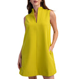 Mini Dress Stand Collar Slit V-Neck Sleeveless