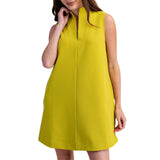 Mini Dress Stand Collar Slit V-Neck Sleeveless