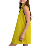 Mini Dress Stand Collar Slit V-Neck Sleeveless