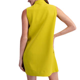 Mini Dress Stand Collar Slit V-Neck Sleeveless