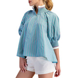 Mock Neck Band Puff Sleeve Blouse
