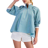 Mock Neck Band Puff Sleeve Blouse