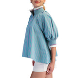 Mock Neck Band Puff Sleeve Blouse
