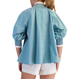 Mock Neck Band Puff Sleeve Blouse