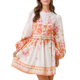 Mock Neck Floral Border Print Mini Dress