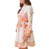 Mock Neck Floral Border Print Mini Dress