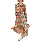 Multicolor Print Collared High Low Dress