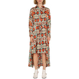 Multicolor Print Collared High Low Dress