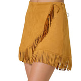 Mustard Suede Fringe Wrap Skirt