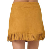 Mustard Suede Fringe Wrap Skirt