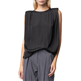 Padded Shoulder Satin Tank - Black