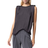 Padded Shoulder Satin Tank - Black