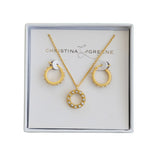Pearl Huggie and Circle Pendant Necklace Gift Set