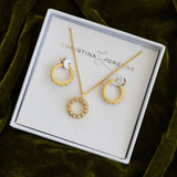 Pearl Huggie and Circle Pendant Necklace Gift Set