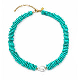 Pebble Beach Beaded Necklace - Green Turquoise
