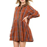 Plaid Contrast Leather Button Dress