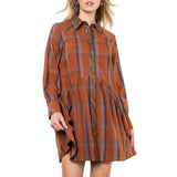 Plaid Contrast Leather Button Dress
