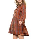 Plaid Contrast Leather Button Dress