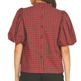 Plaid Ruffled Mock Neck Blouse Top