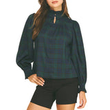 Plaid Ruffled Mock Neck Shirt