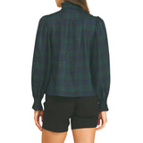 Plaid Ruffled Mock Neck Shirt